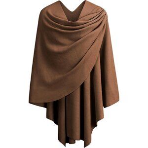 Women's  1-caramel Cross Front Poncho Sweater Wrap Knitted Elegant Shawls Cape